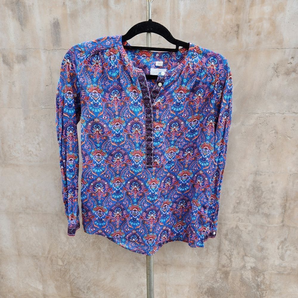 Ann Taylor loft brightly colored print popover blouse